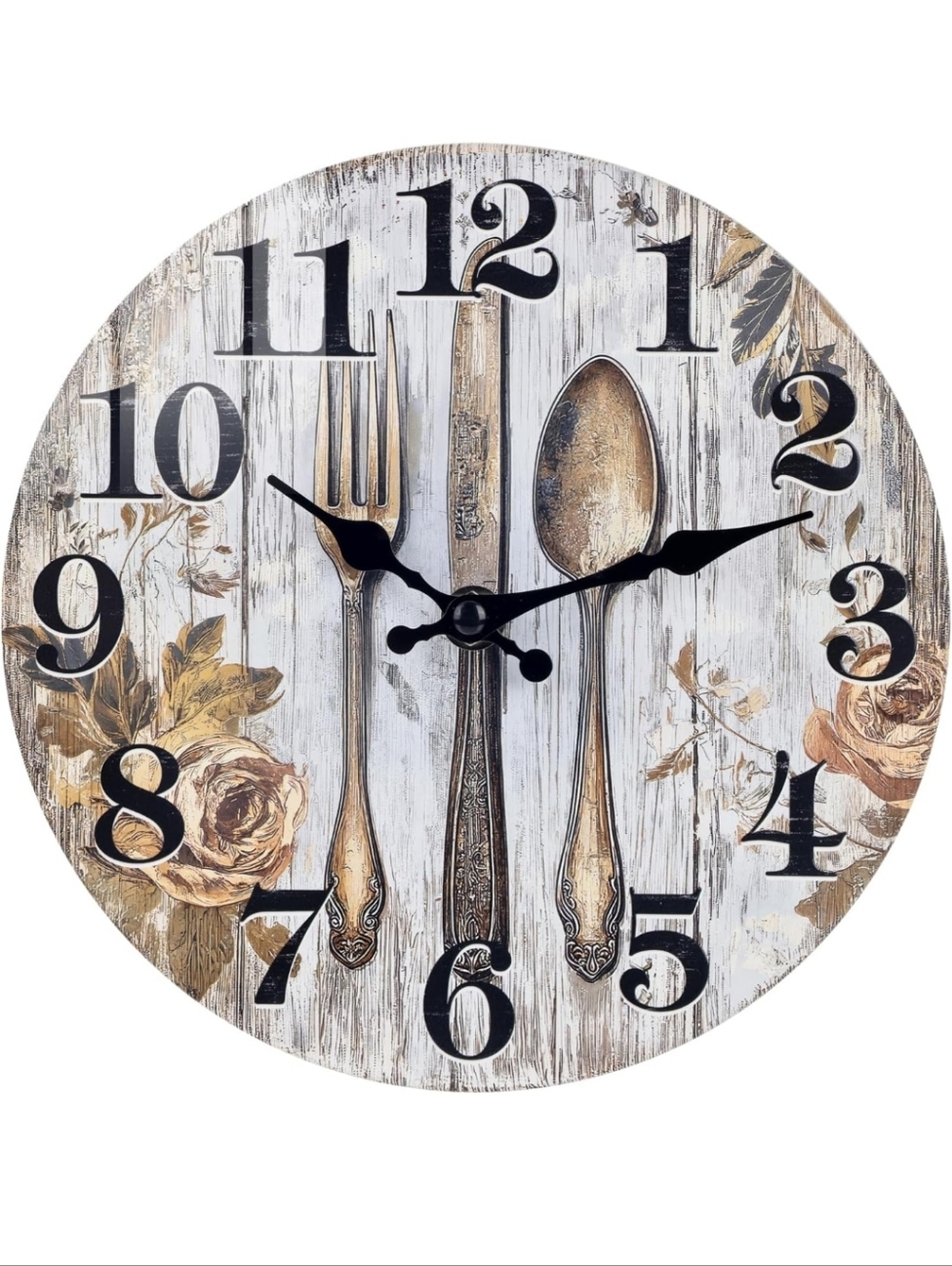 Rustic Silver & Gold Cutlery Wall Clock - Decorative Home Wall Decor 8"